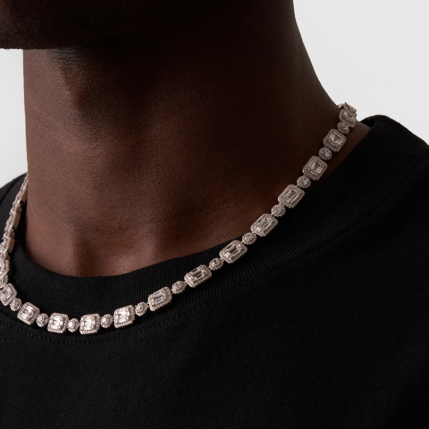 Baguette Link Iced Necklace (Silver) - Image 5