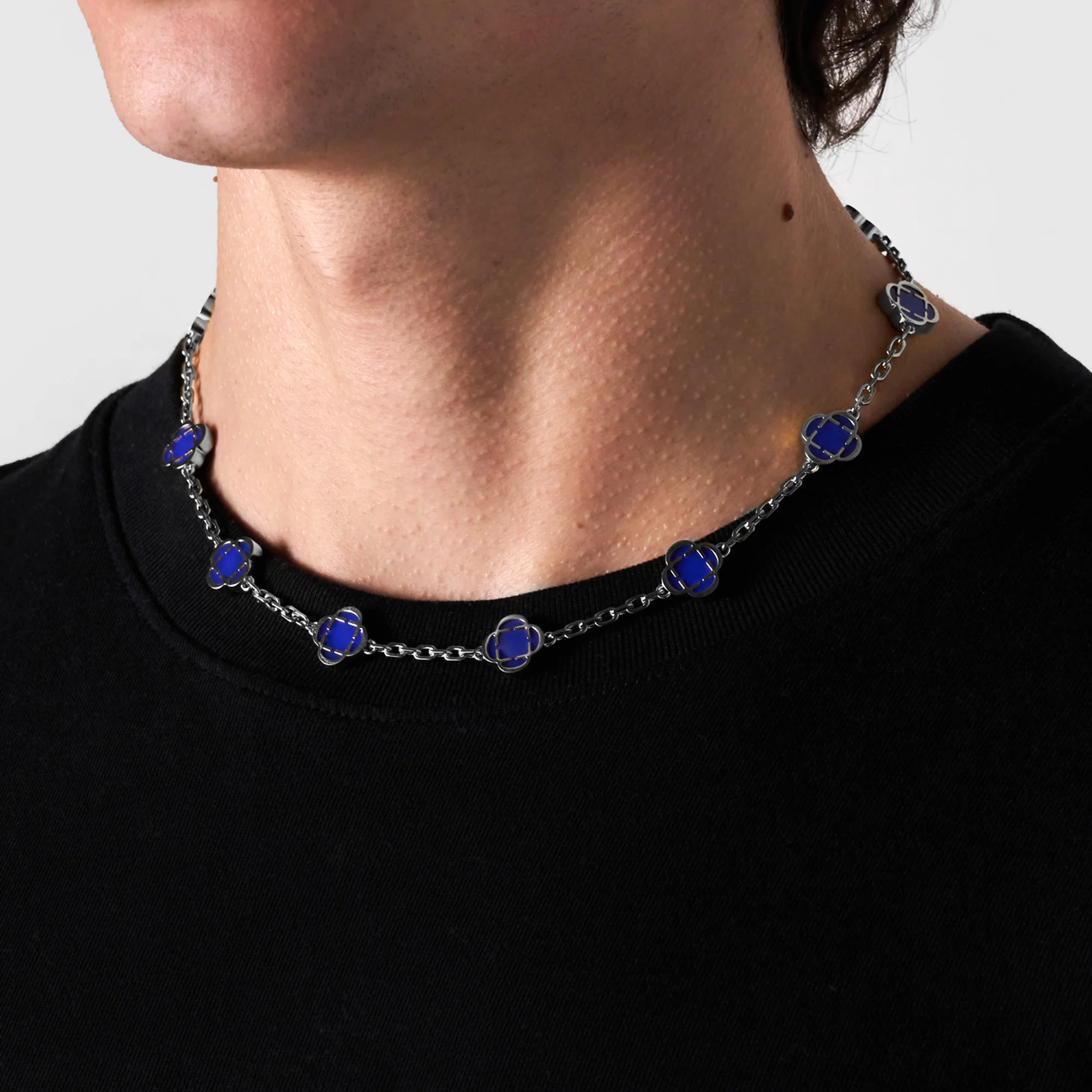Blue Clover Stone Necklace (Silver) - Image 4