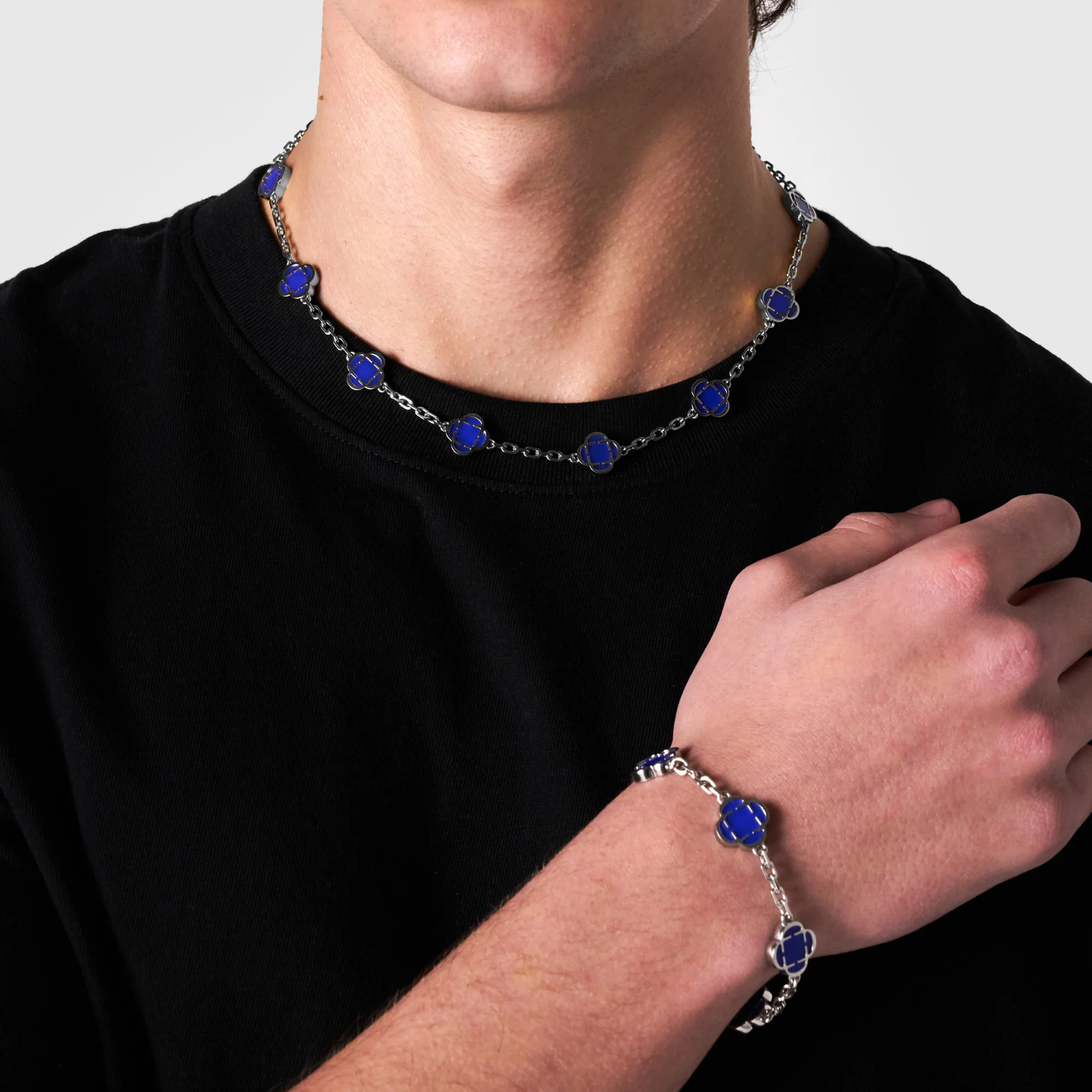 Blue Clover Stone Necklace (Silver) - Image 5
