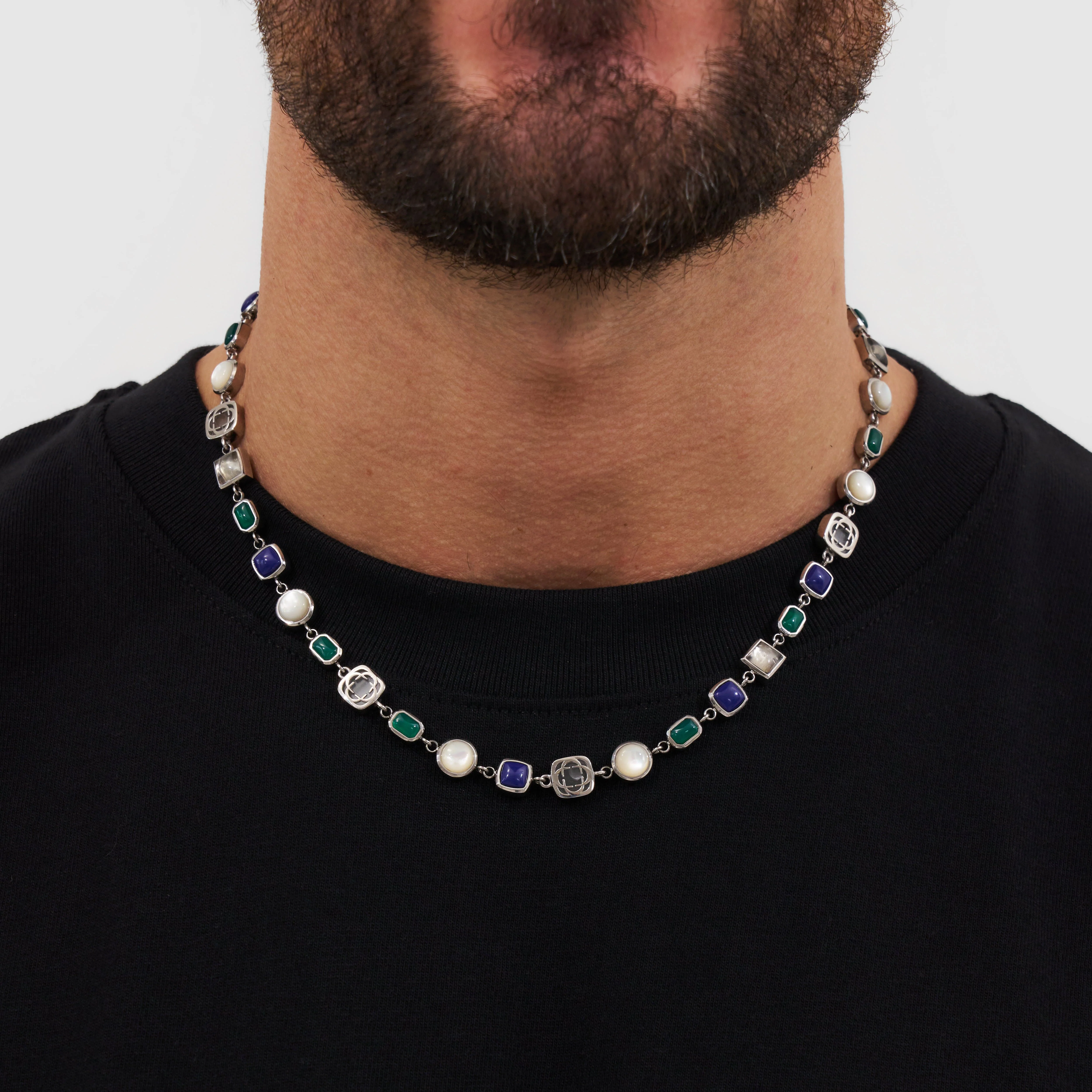Blue Crystal Gemstone Necklace (Silver) - Image 2