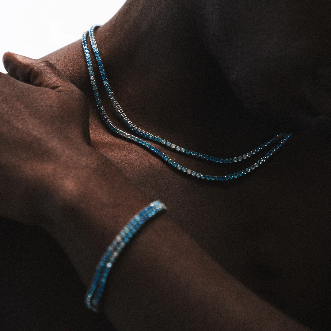 Blue Tennis Chain (Silver) 3mm - Image 8