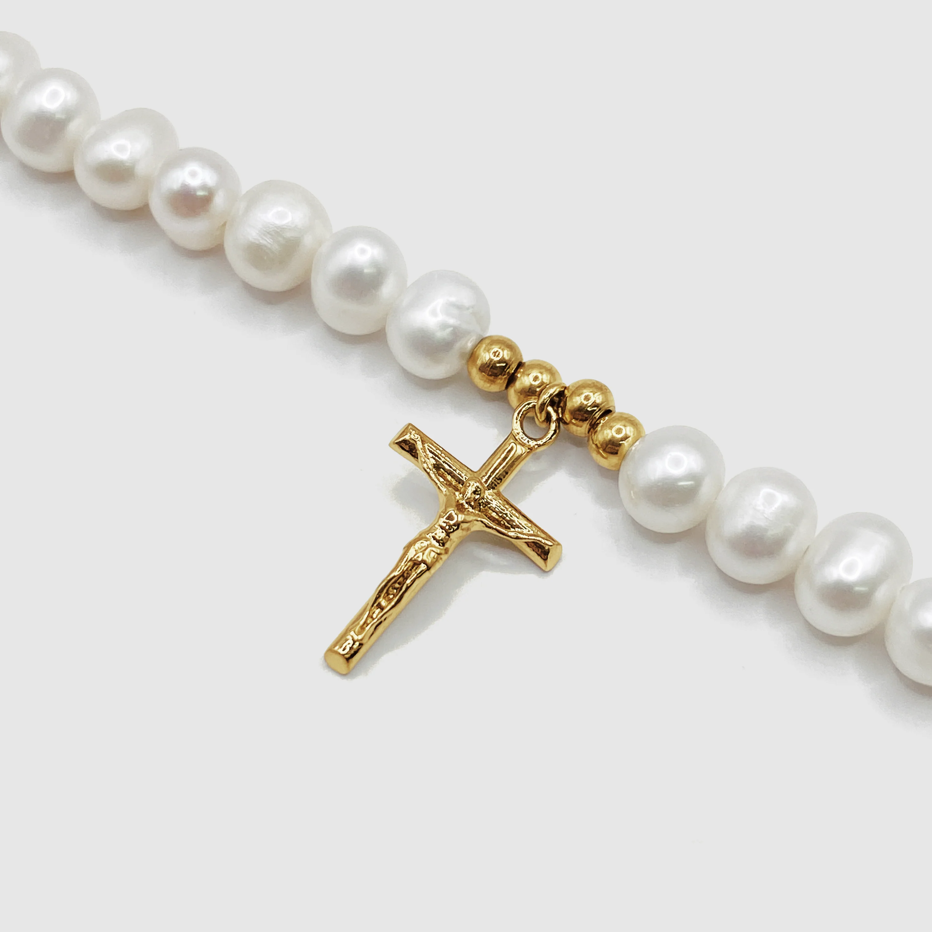 Crucifix Real Pearl Necklace (Gold) - Image 3