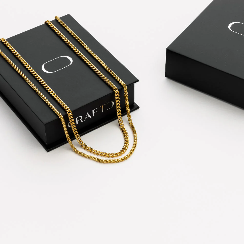 Cuban & Wheat Chain Gift Set (Gold) - Image 2