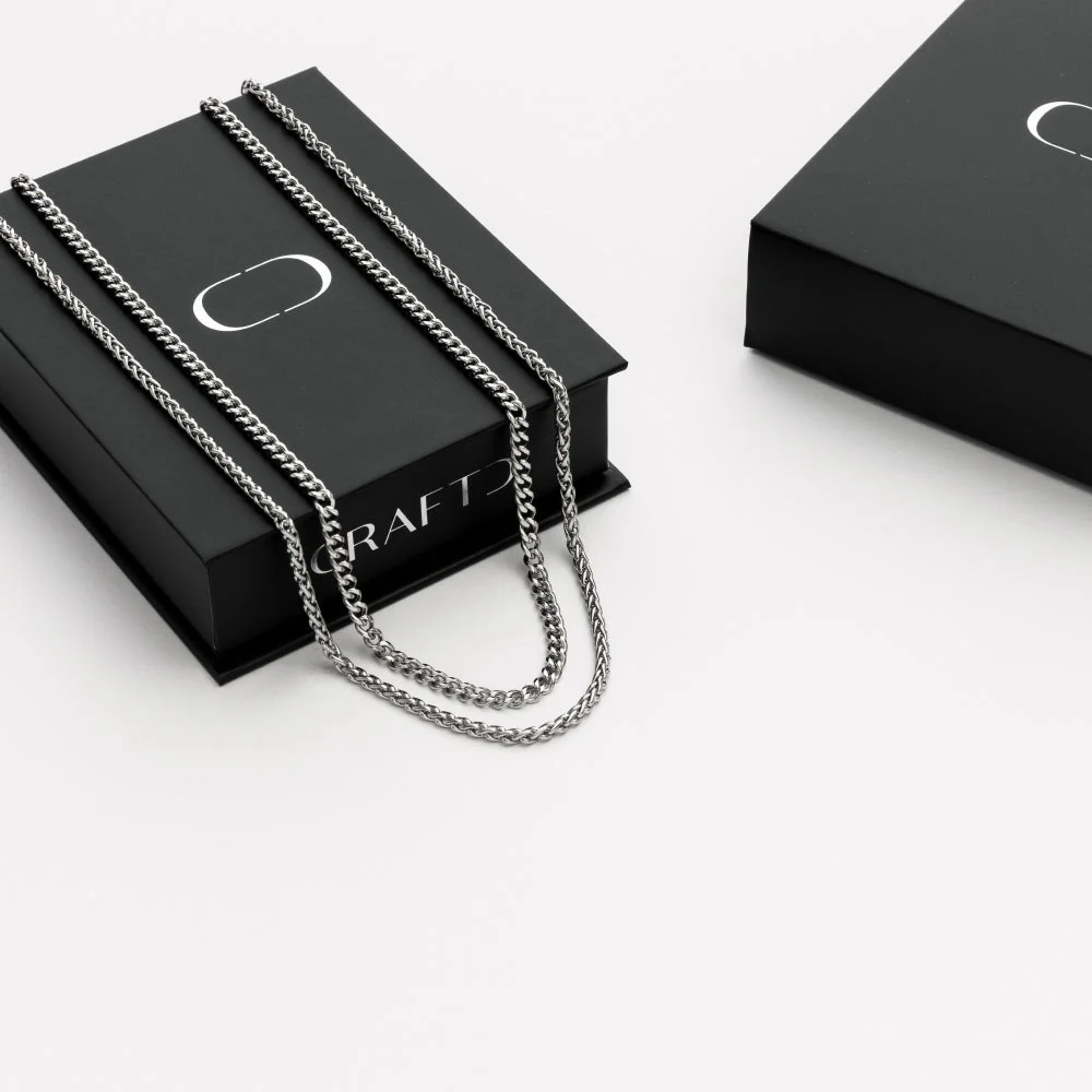 Cuban & Wheat Chain Gift Set (Silver) - Image 2