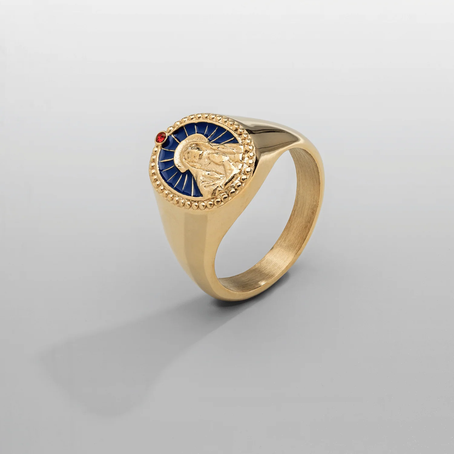 Enamel Virgin Mary Signet Ring (Gold) - Image 5
