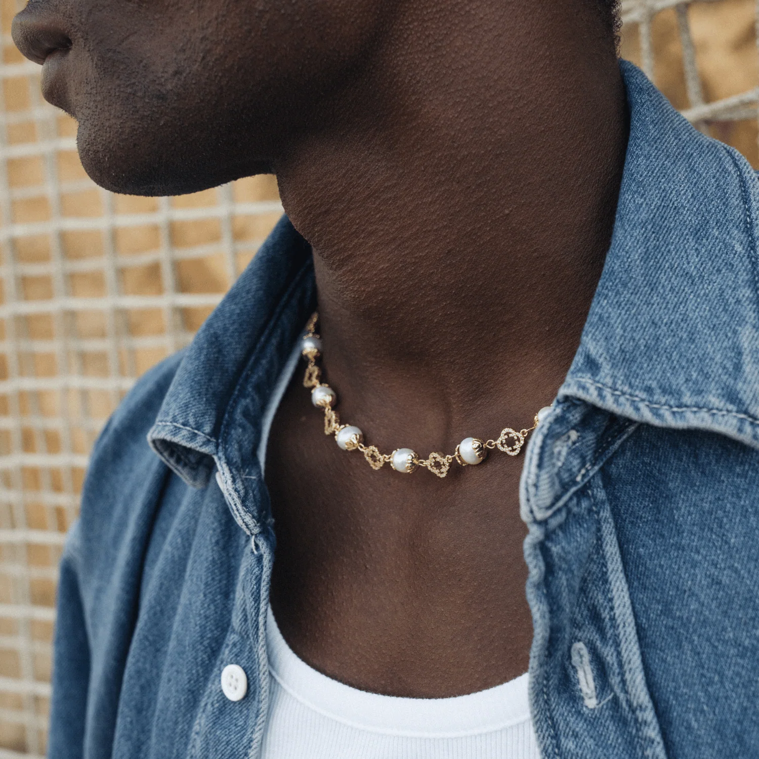 Filigree Real Pearl Necklace (Gold) - Image 5