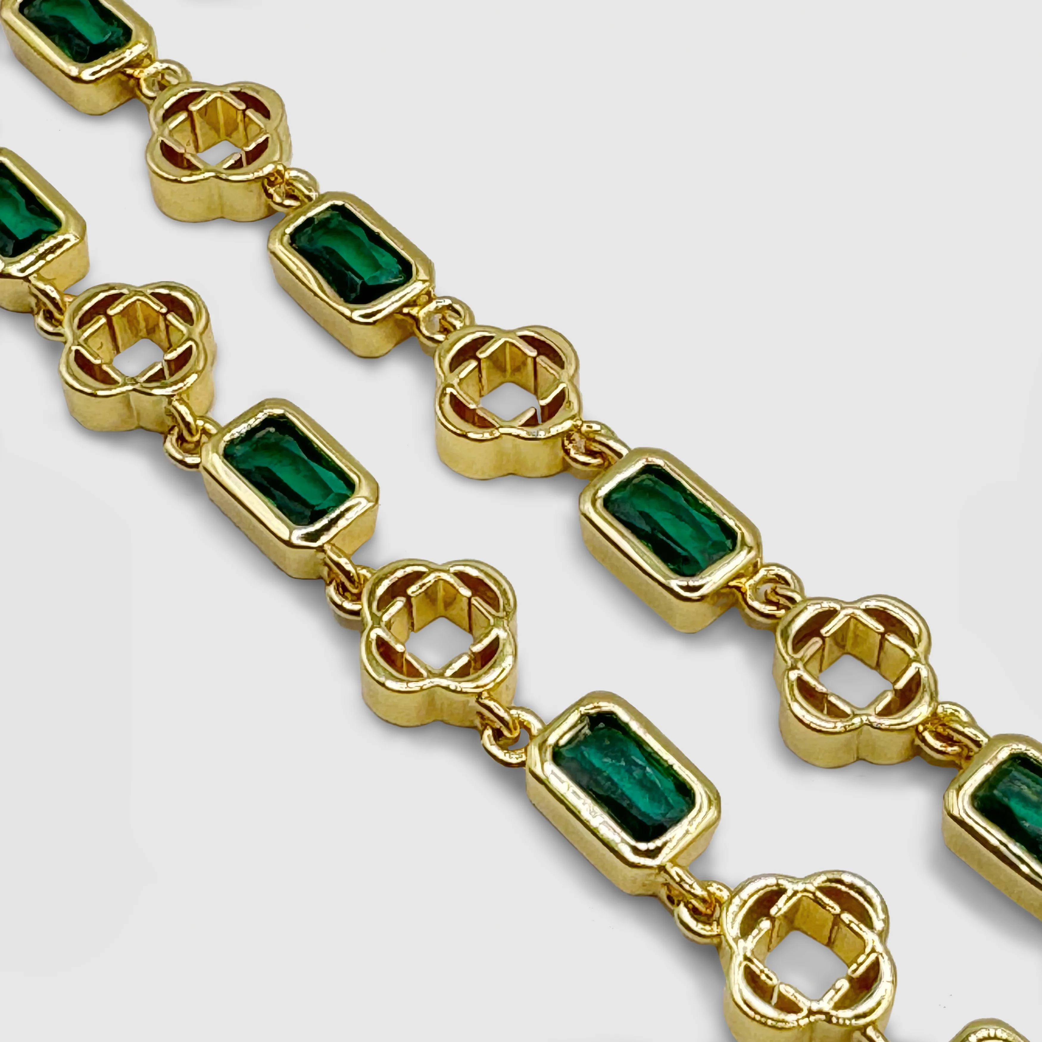 Green Gemstone Clover Necklace (Gold) - Image 6