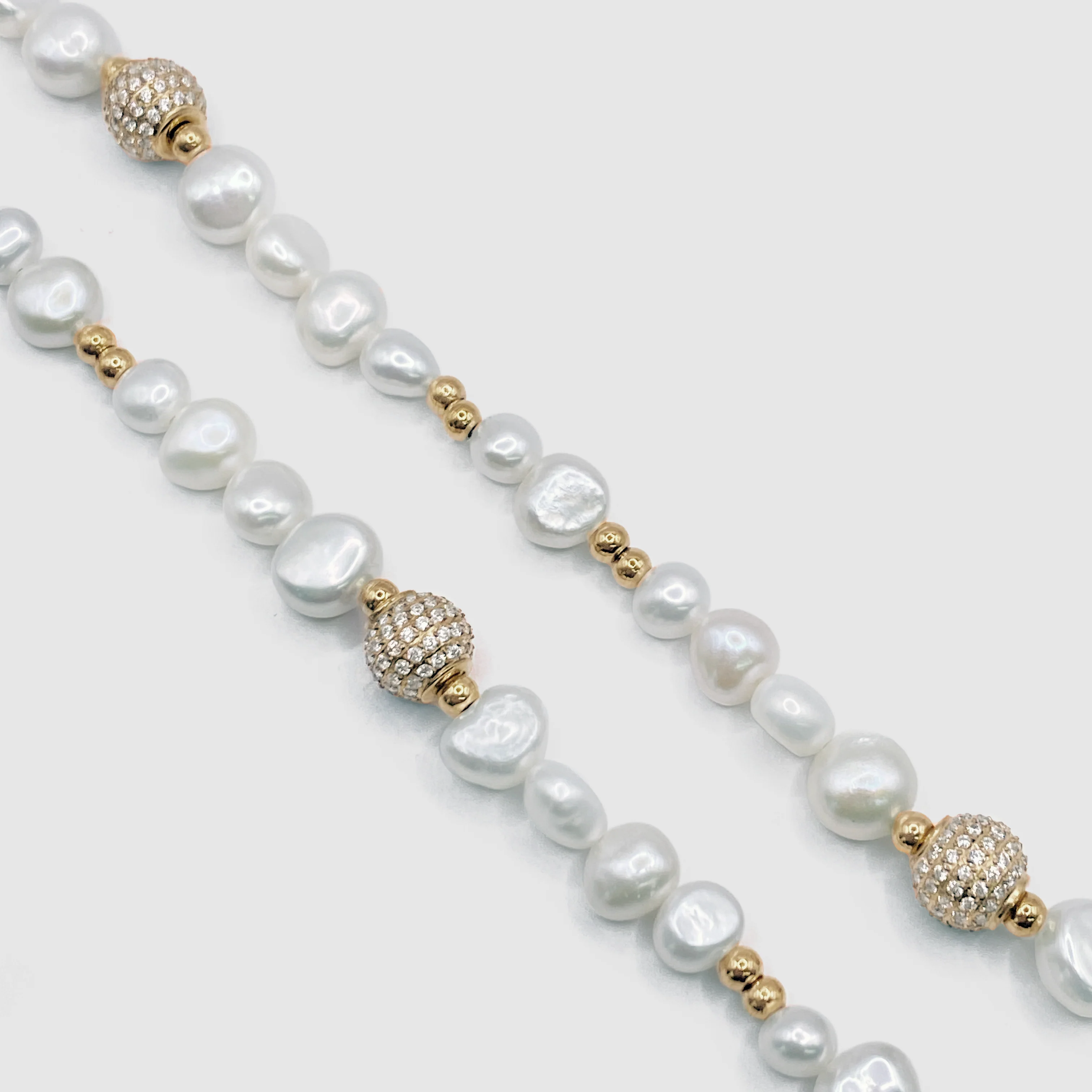 Iced Beaded Real Pearl Necklace (Gold) - Image 3