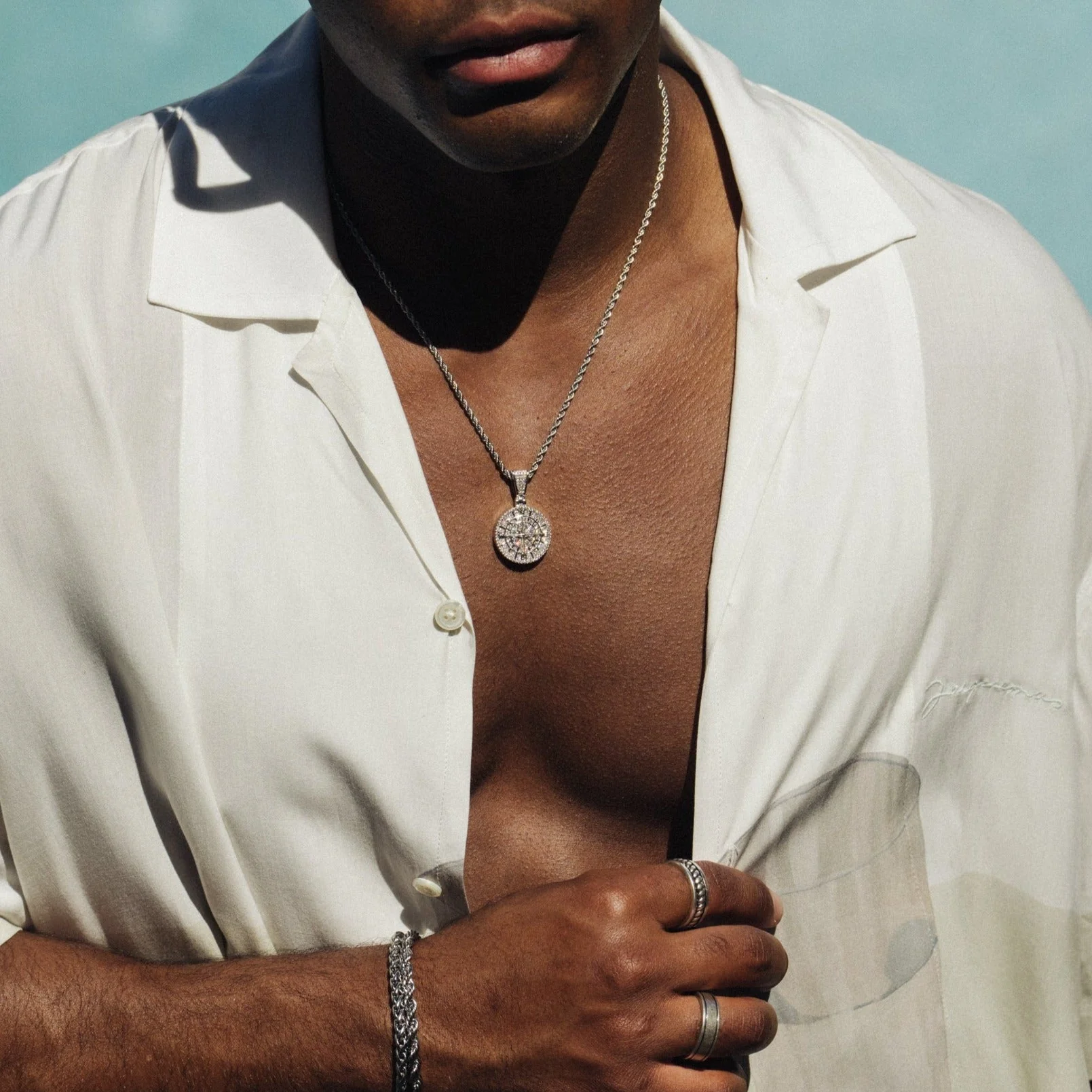 Iced Compass Pendant (Silver) - Image 7