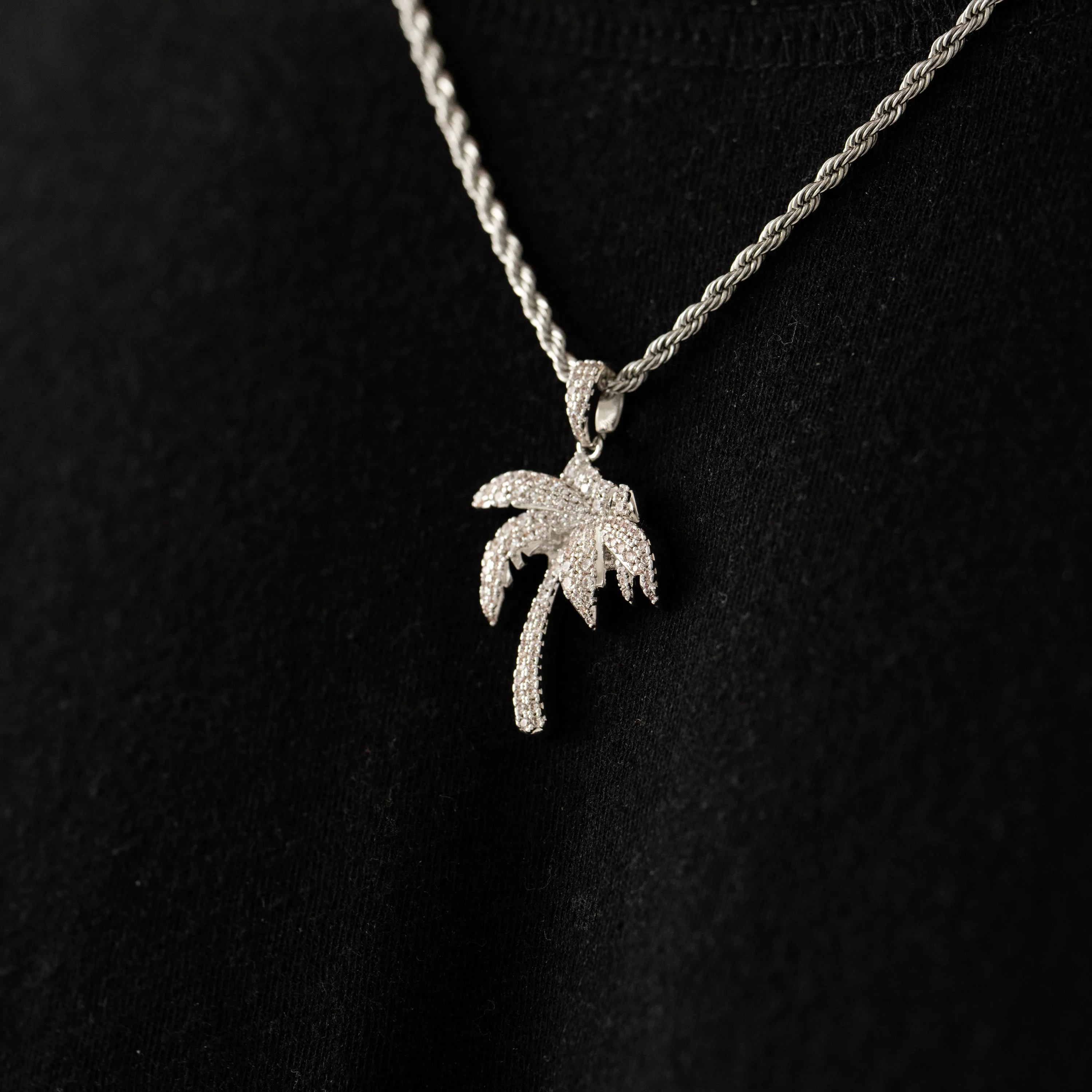 Iced Palm Tree Pendant (Silver) - Image 3