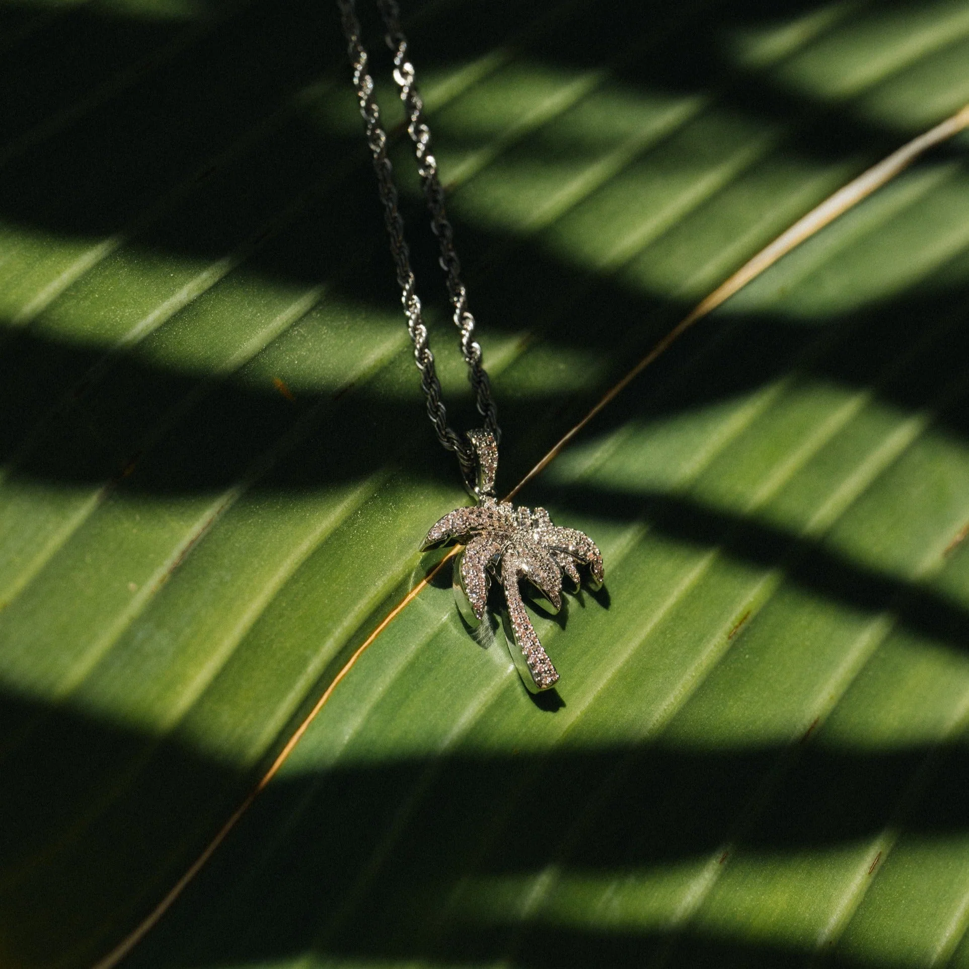Iced Palm Tree Pendant (Silver) - Image 4