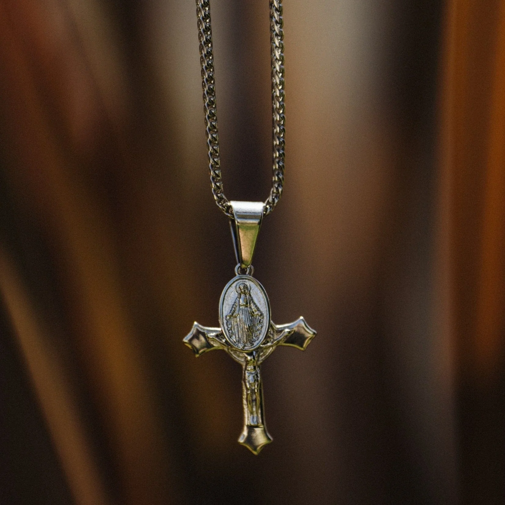 Jesus & Mary Cross Pendant (Silver) - Image 3