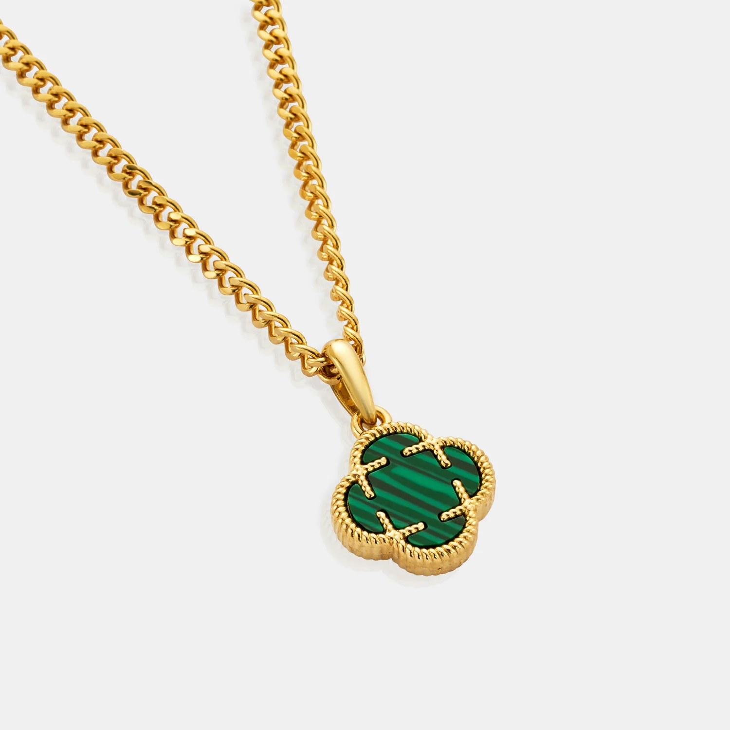 Malachite Clover Stone Pendant (Gold) - Image 4