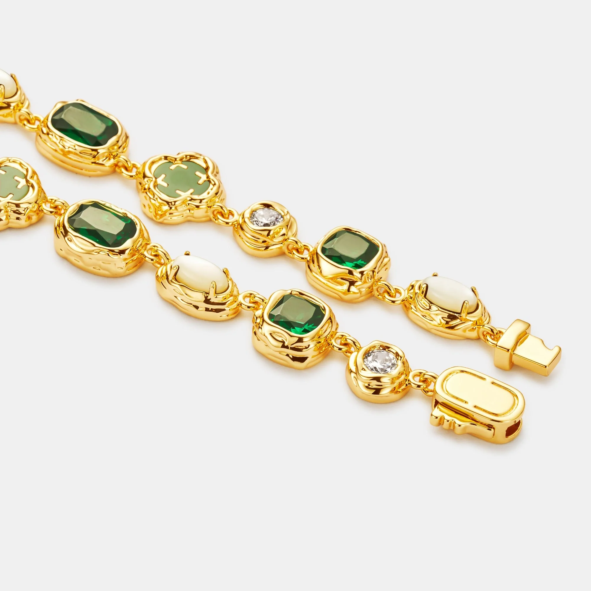 Melted Emerald Gemstone Bracelet (Gold) - Image 5