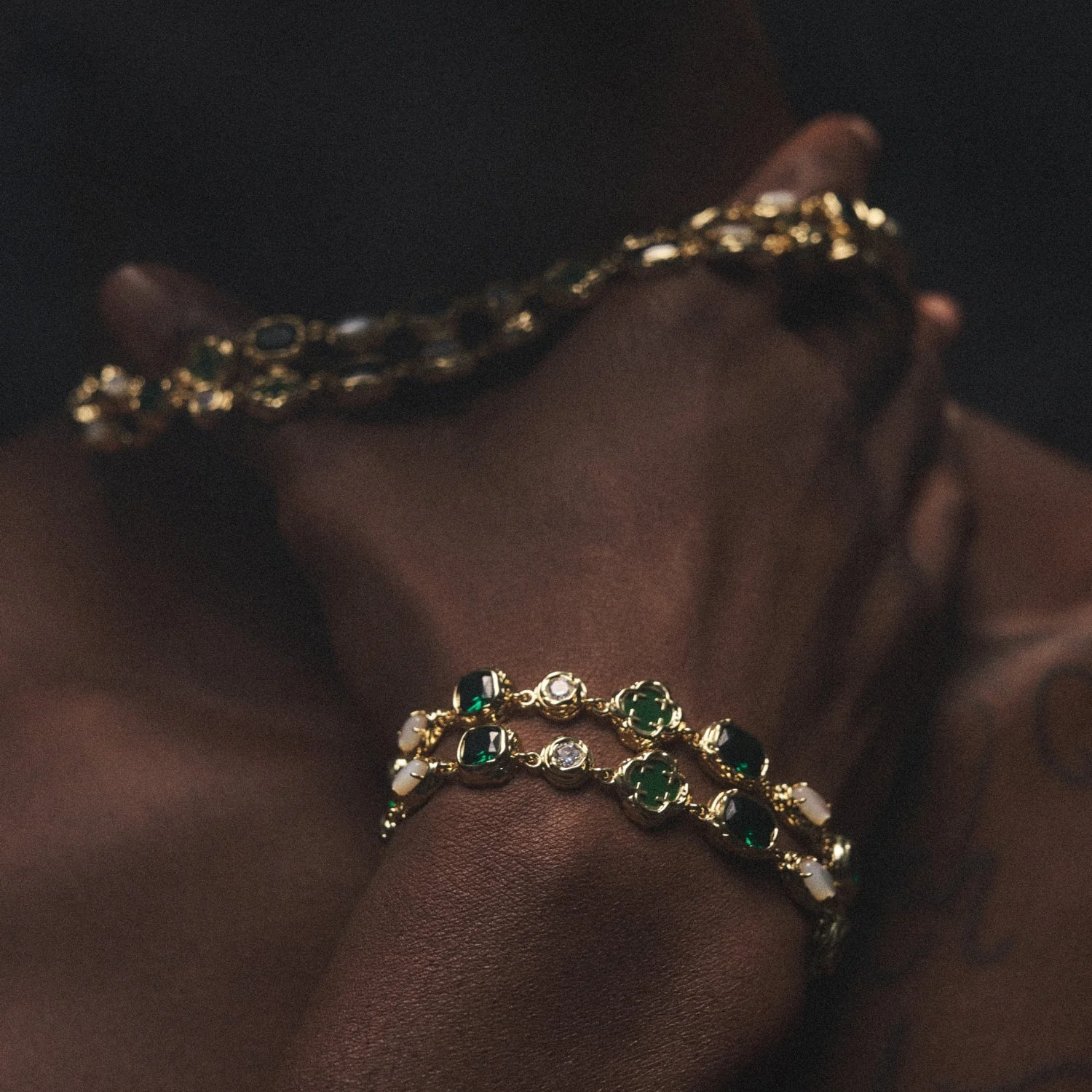 Melted Emerald Gemstone Bracelet (Gold) - Image 7