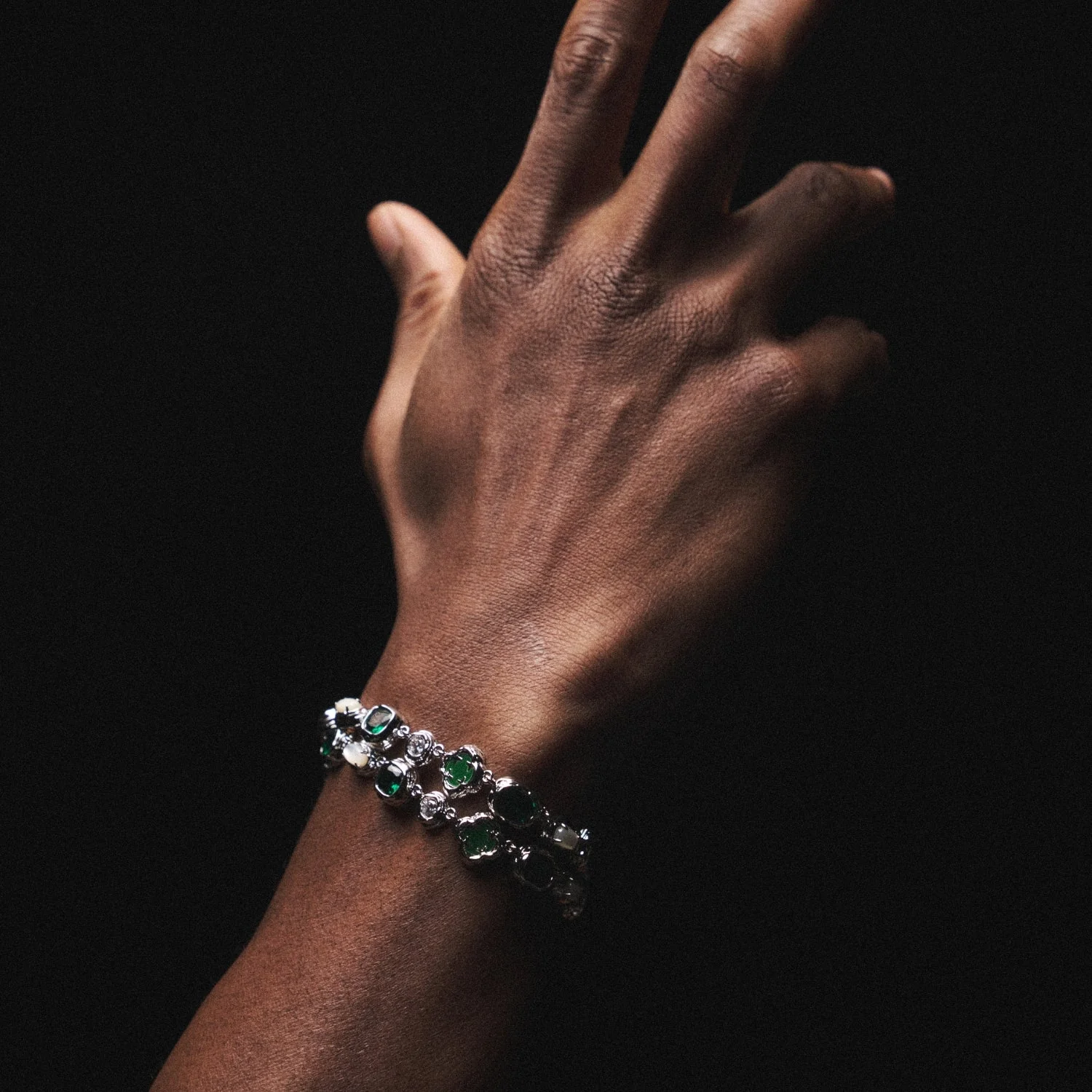 Melted Emerald Gemstone Bracelet (Silver) - Image 6