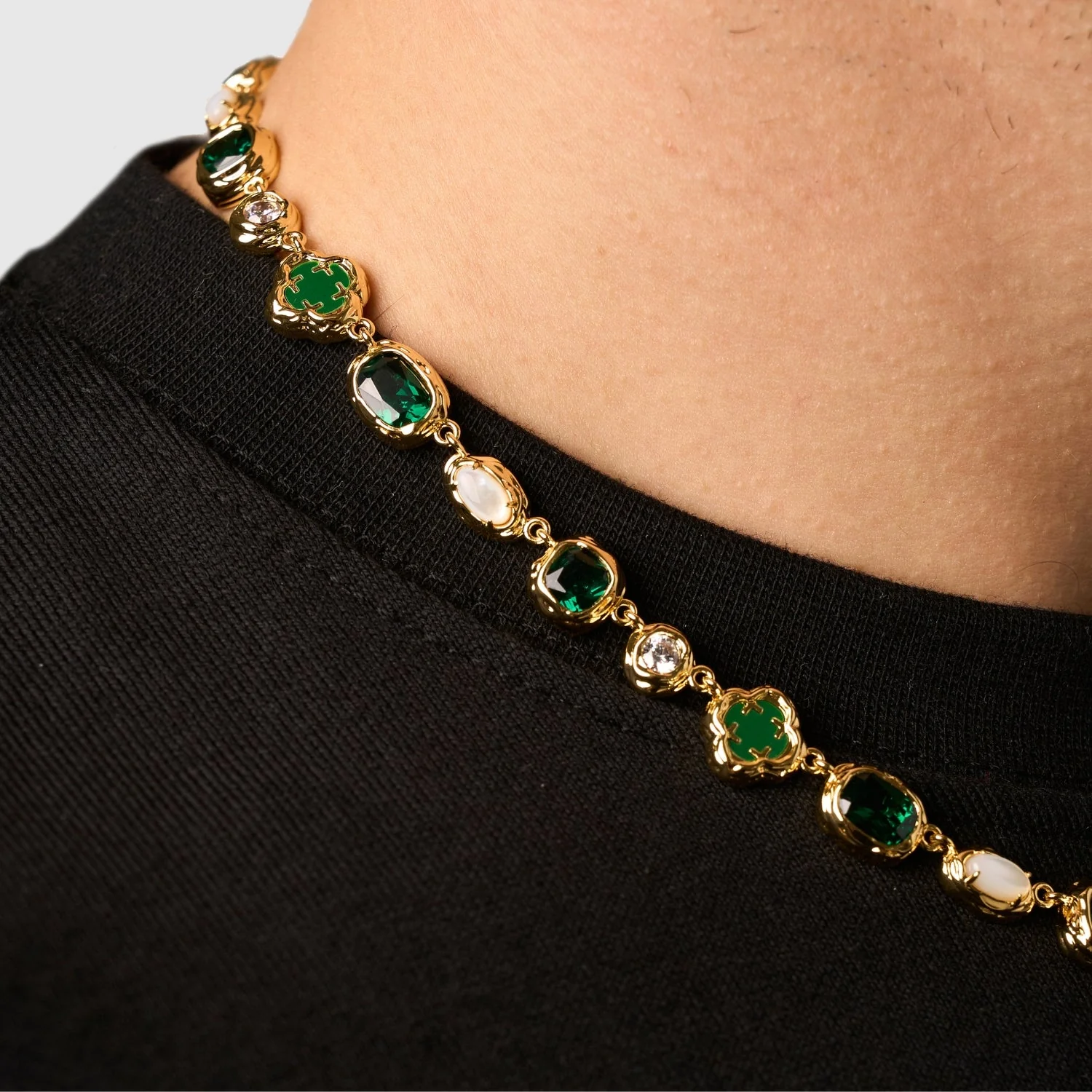 Melted Emerald Gemstone Necklace (Gold) - Image 7