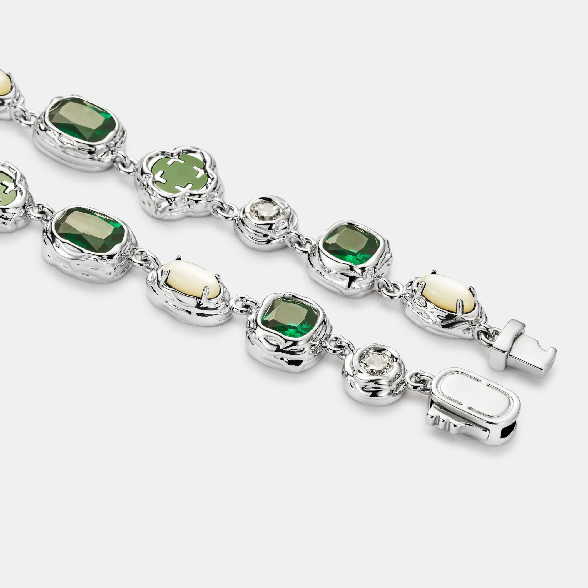 Melted Emerald Gemstone Necklace (Silver) - Image 5