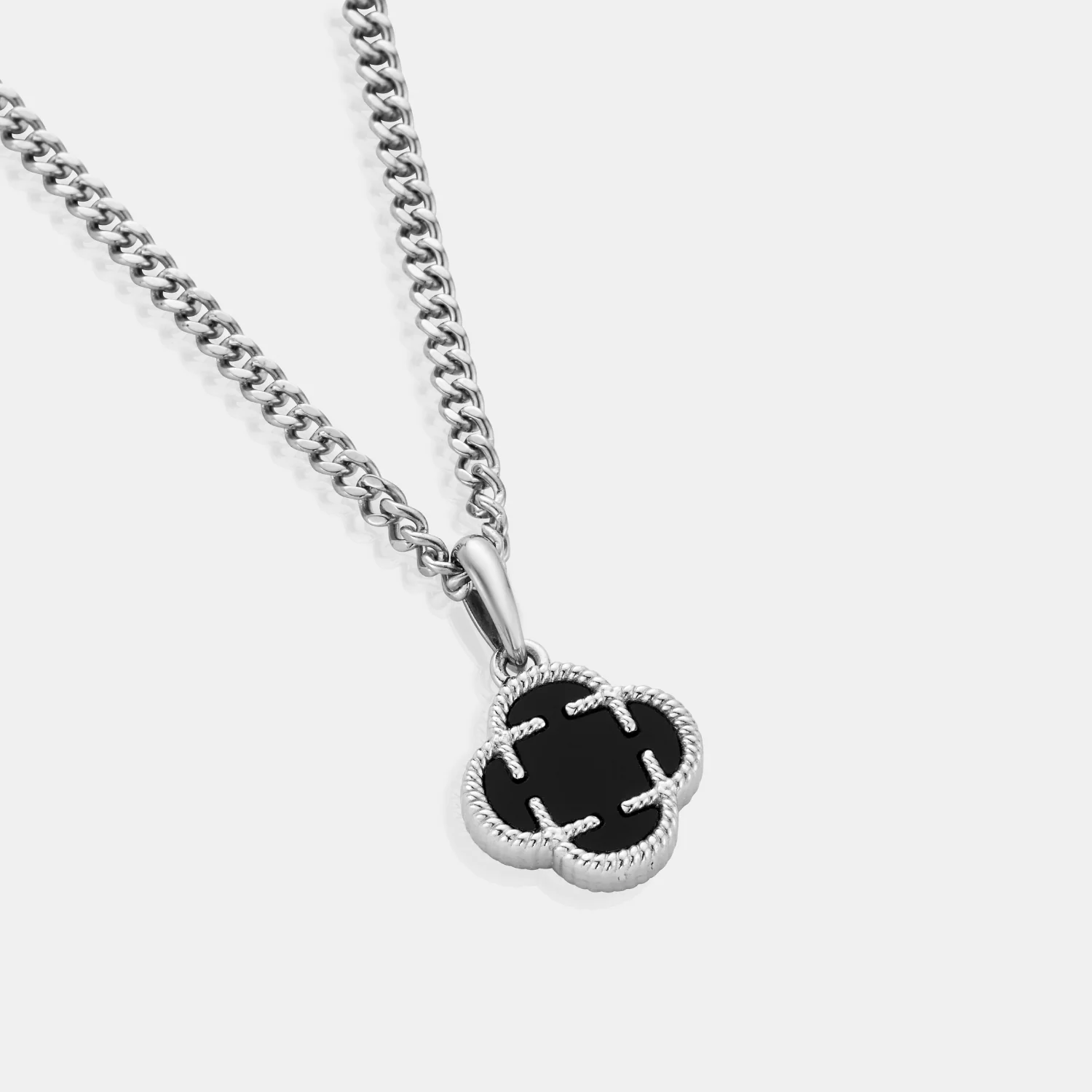 Onyx Clover Stone Pendant (Silver) - Image 4