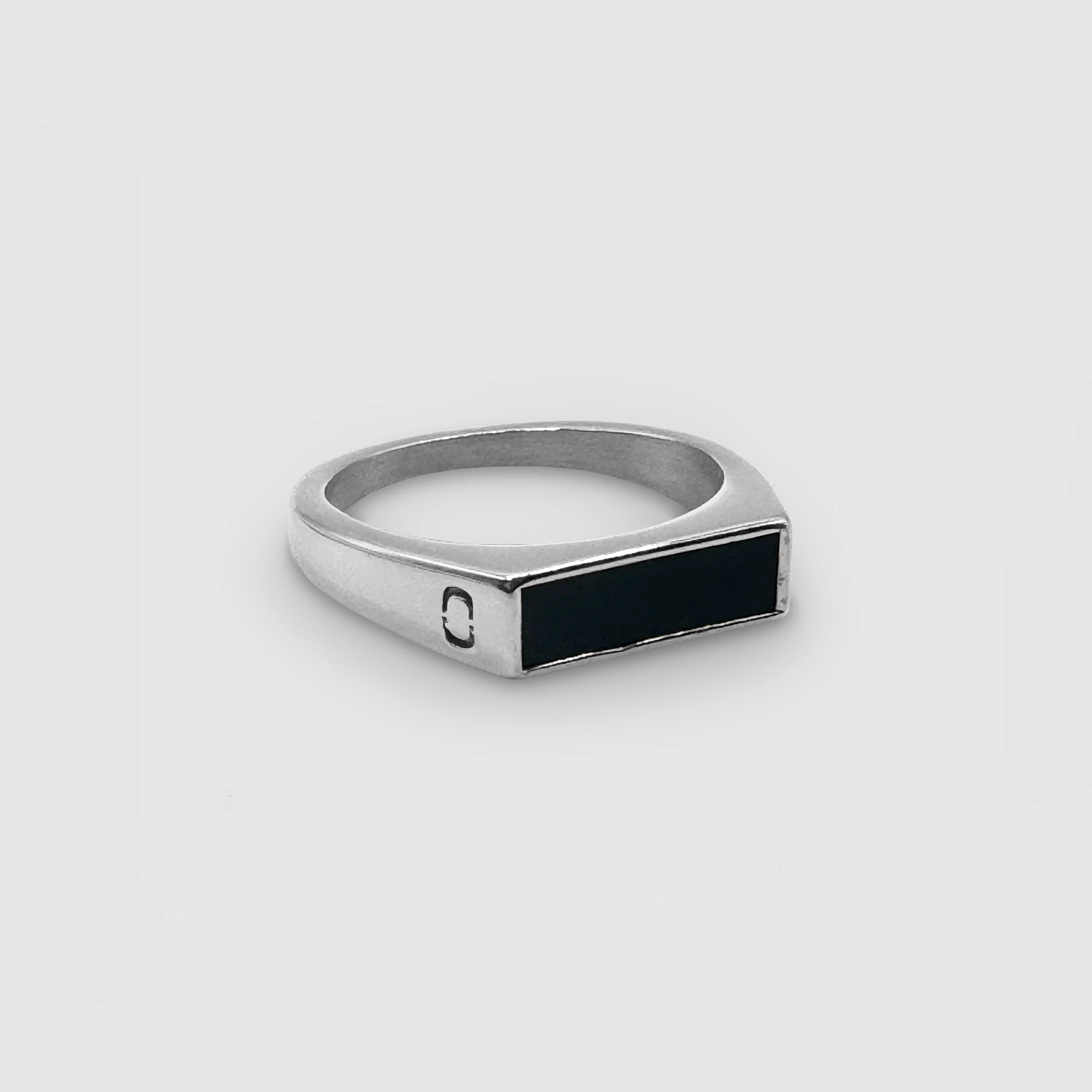 Onyx Rectangle Stone Signet Ring (Silver) - Image 5