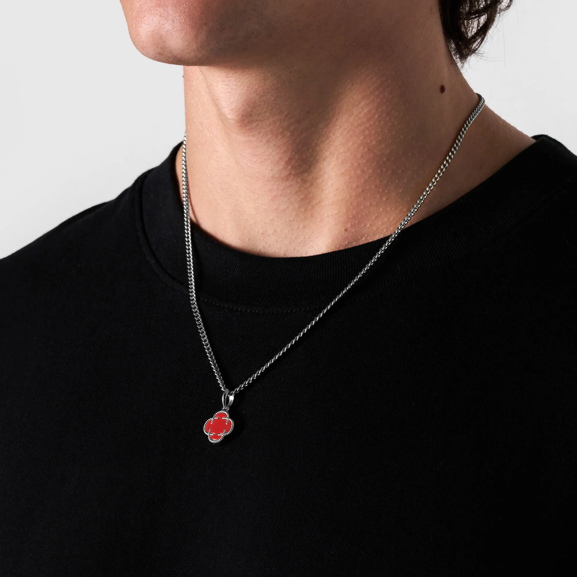 Light Red Clover Stone Pendant (Silver) - Image 6