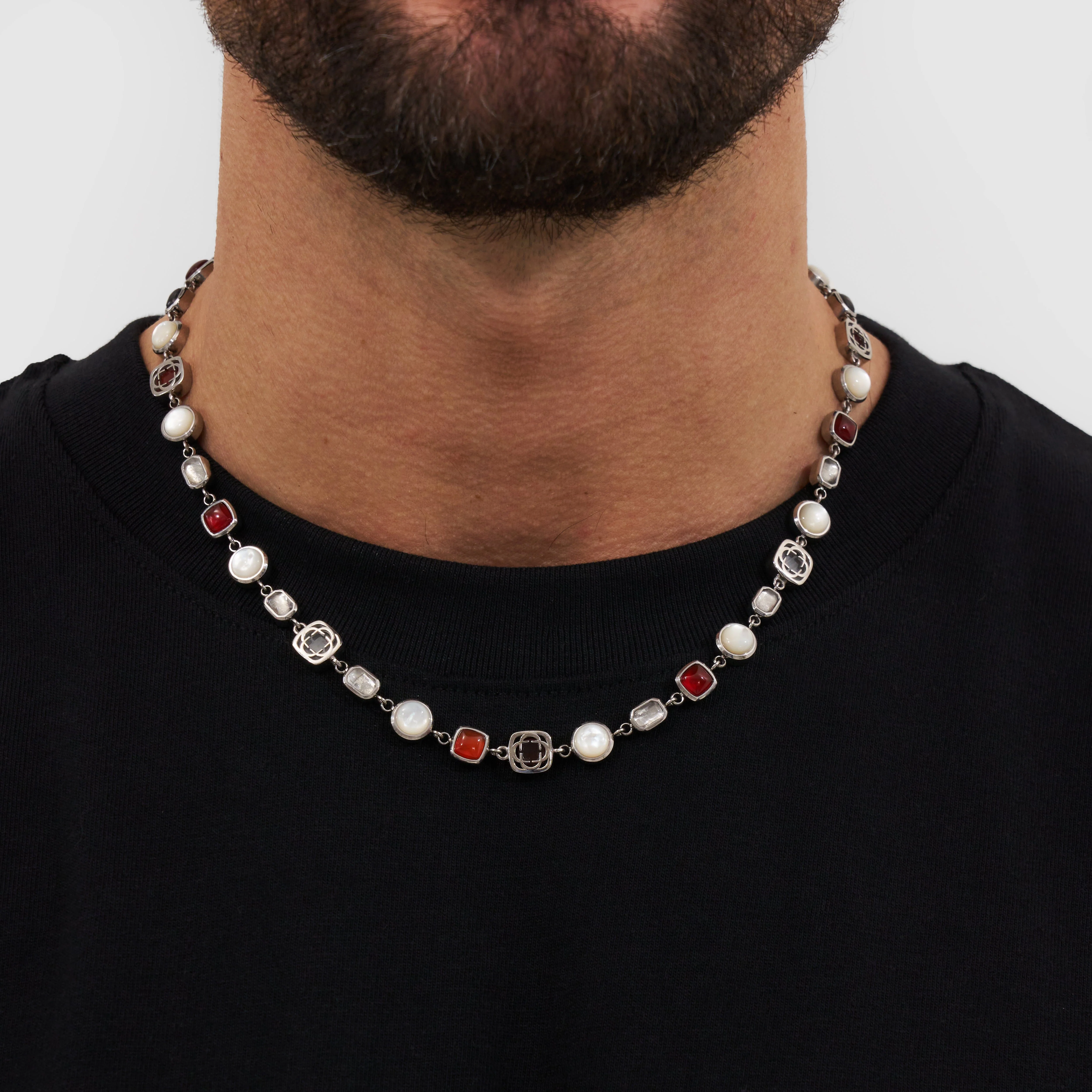 Red Crystal Gemstone Necklace (Silver) - Image 2