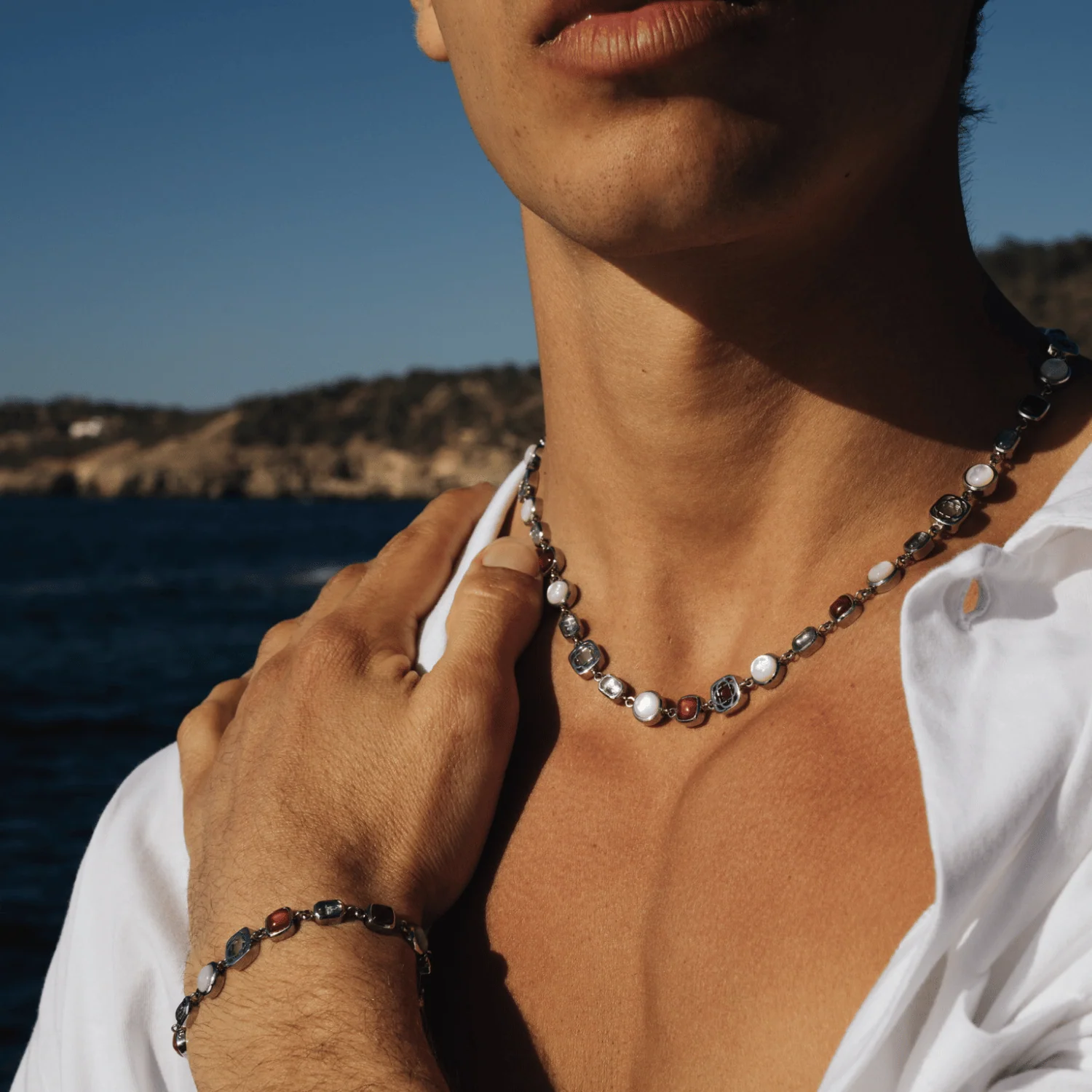Red Crystal Gemstone Necklace (Silver) - Image 5
