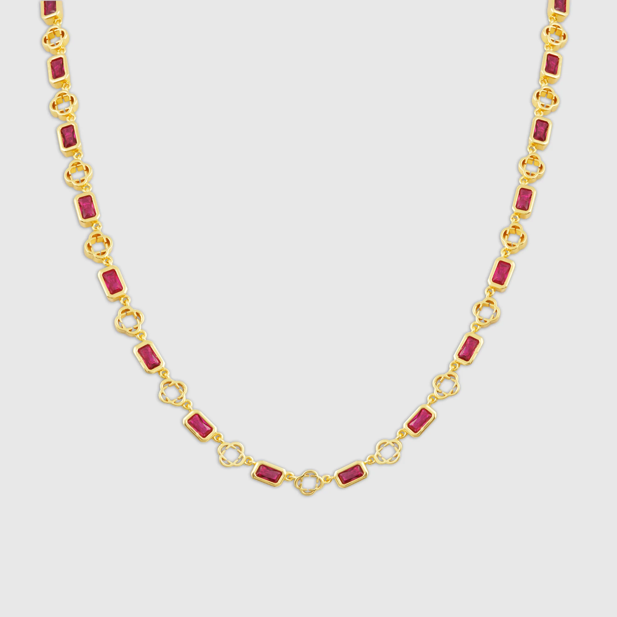 Red Gemstone Clover Necklace (Gold)