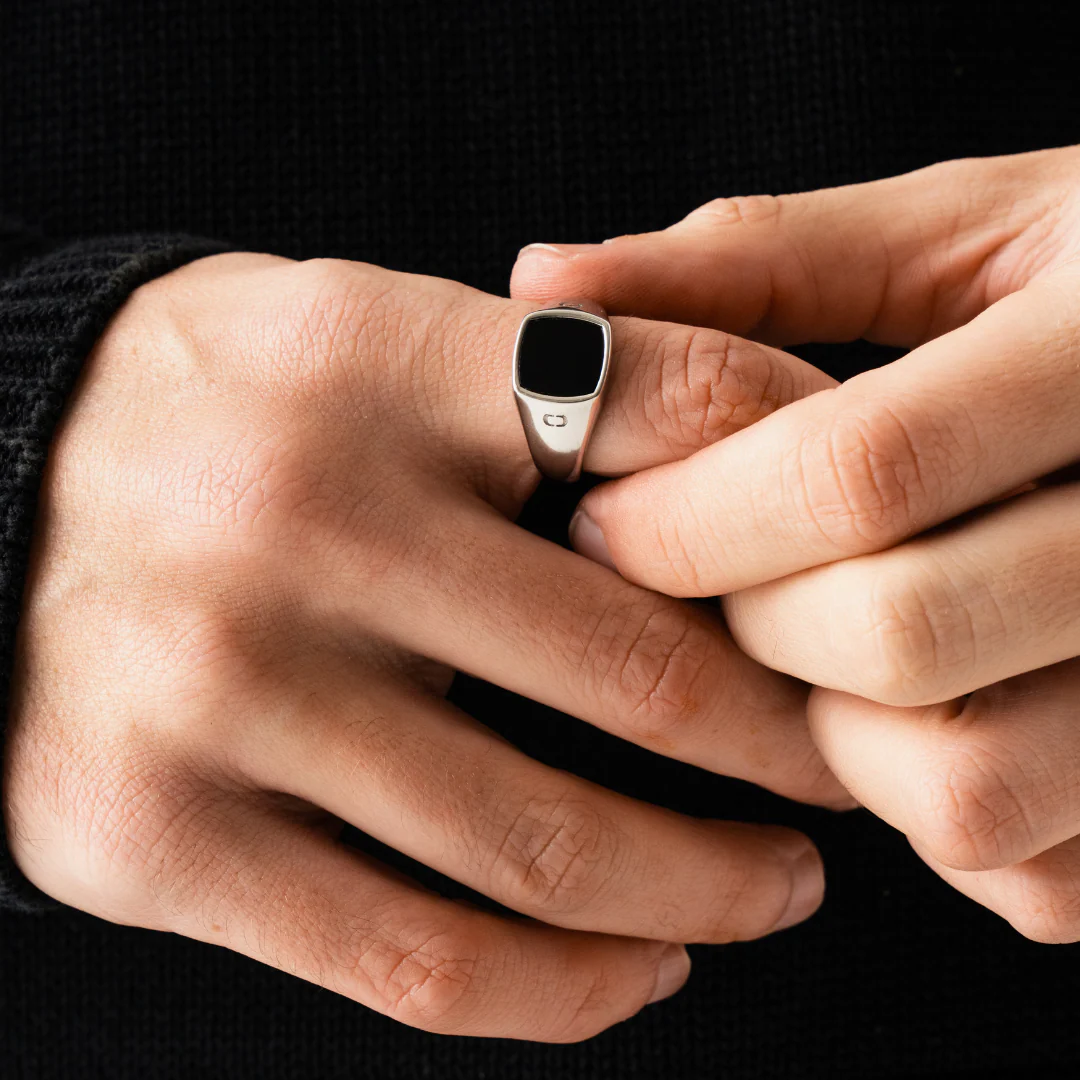 Onyx Squared Stone Signet Ring (Silver) - Image 2