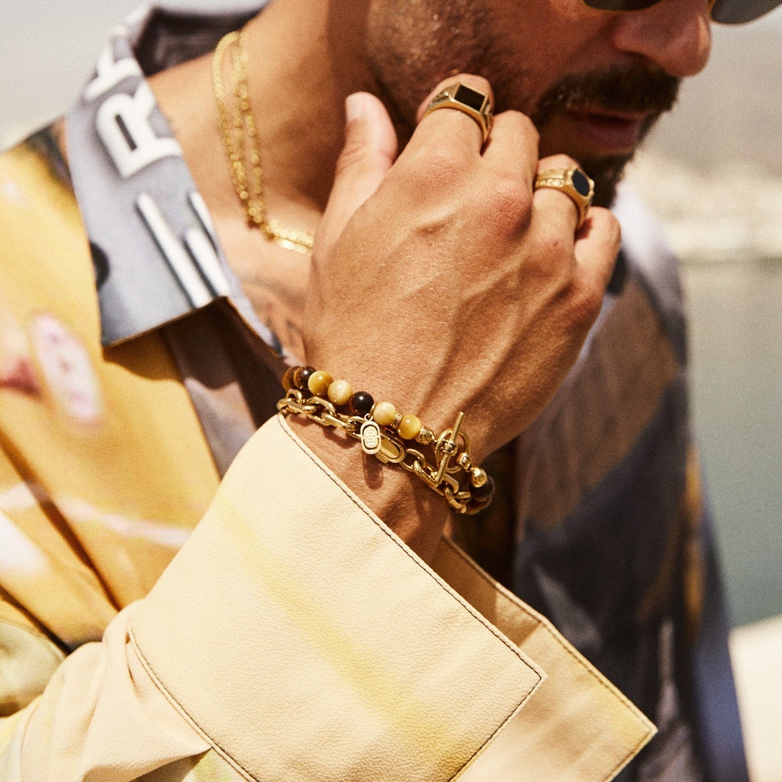 Tigers Eye Bead Bracelet (Gold) - Image 3